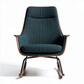Poltrona da dondolo in tessuto blu con struttura in legno e metallo 75 x 80 x 90cm