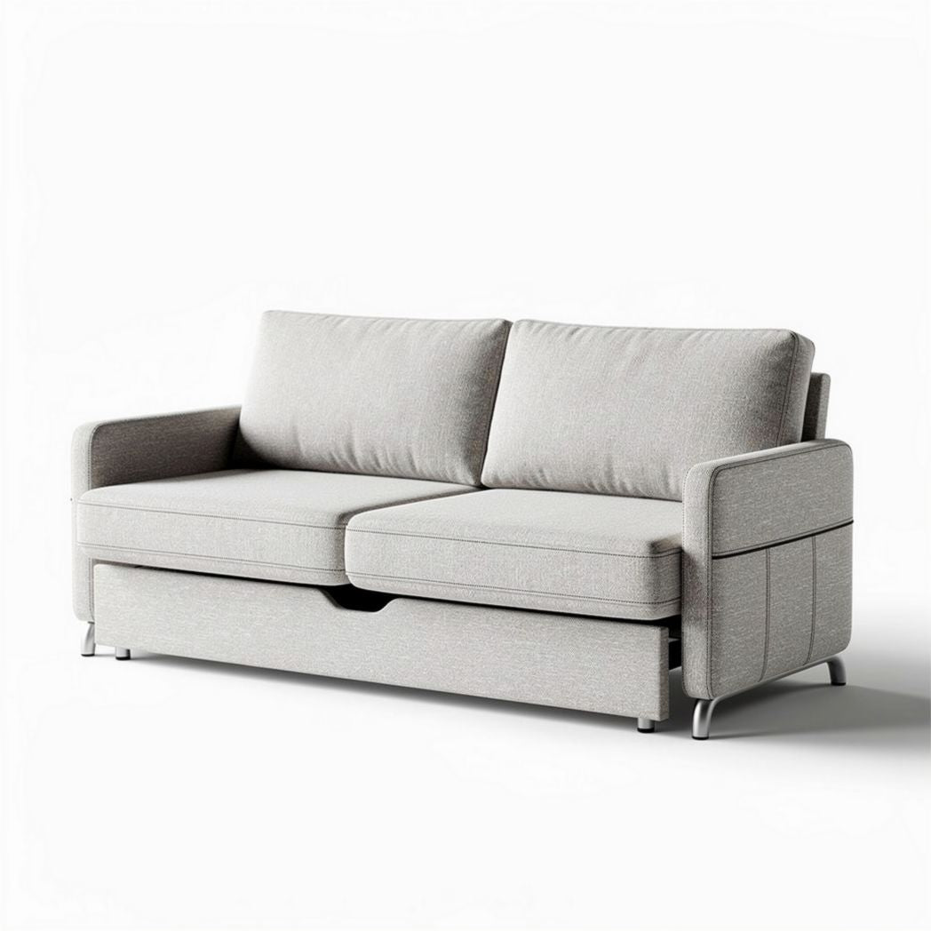 Divano grigio in tessuto con letto estraibile e contenitore 200 x 100 x 90cm