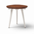 Tavolino rotondo in legno color noce con gambe in metallo bianco 40 x 40 x 45cm