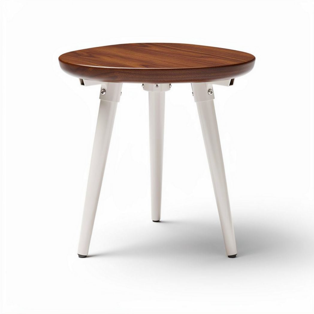 Tavolino rotondo in legno color noce con gambe in metallo bianco 40 x 40 x 45cm