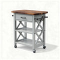 Carrello da cucina con piano in legno e struttura grigia 80 x 45 x 90cm