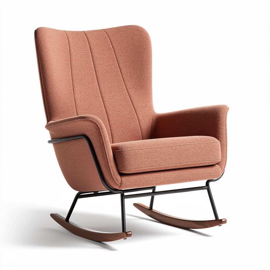 Poltrona a dondolo in tessuto rosa con base in metallo dimensioni 85 x 75 x 100cm