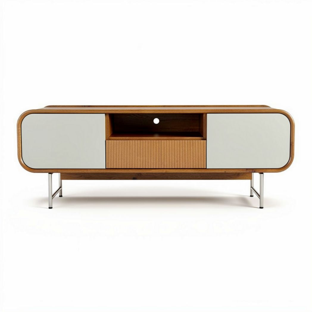 Mobiletto porta tv in legno con ante bianche e dimensioni 120 x 40 x 50cm