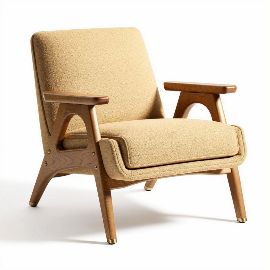 Poltrona in tessuto beige con struttura in legno e dimensioni 80 x 70 x 85cm