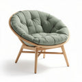 Poltrona rotonda in tessuto verde con struttura in legno 80 x 80 x 70cm