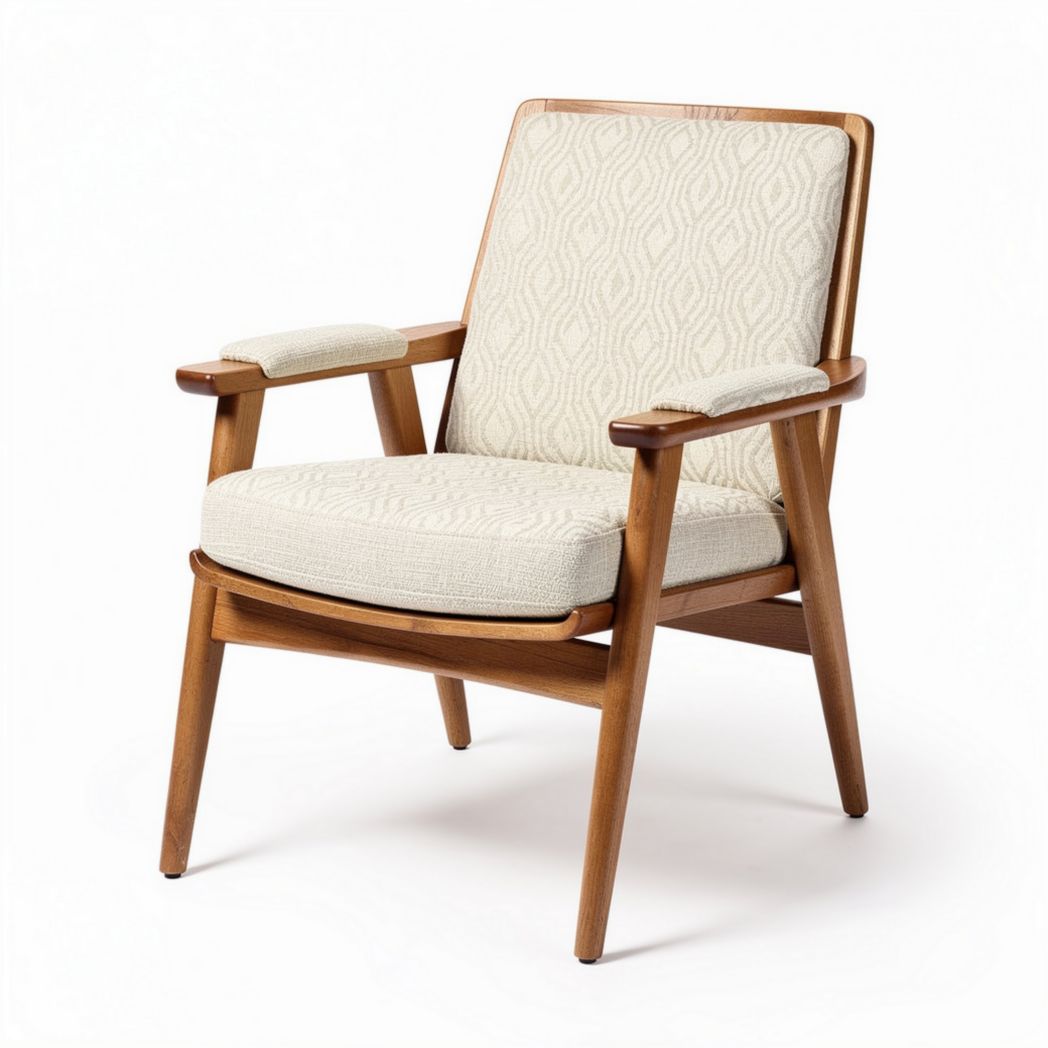 Poltrona in legno con cuscino in tessuto beige cm 82 x 72 x 76
