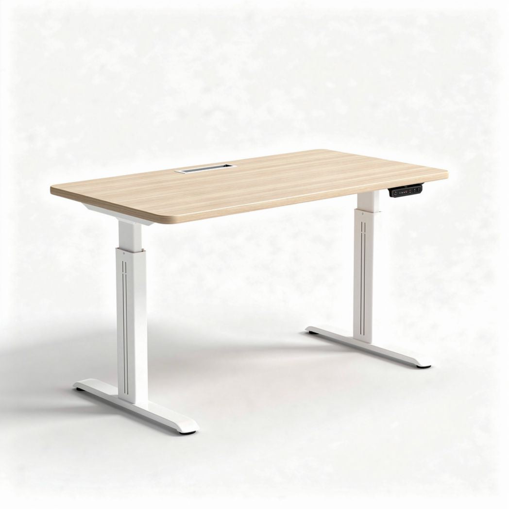 Scrivania regolabile in altezza in legno con finitura chiara 120 x 60 x 75cm